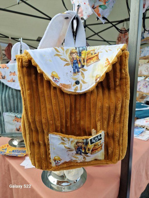 Sac junior chantier, velours marron clair 
