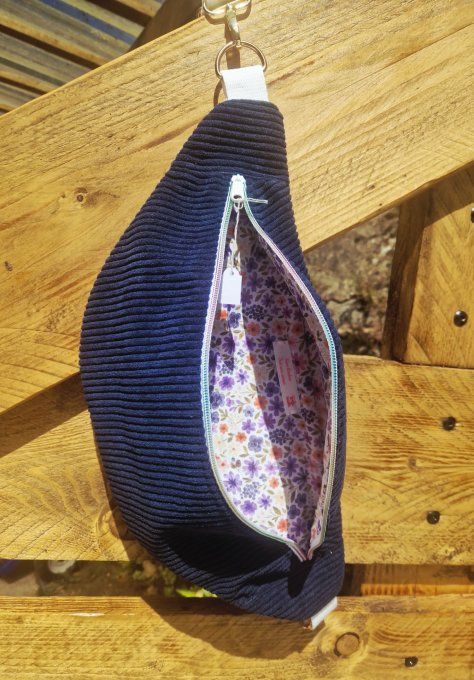 Sac Banane Bleue Marine Fleuri