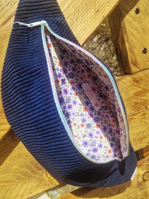 Sac Banane Bleue Marine Fleuri