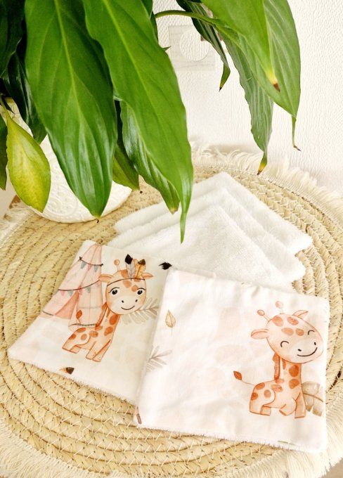 5 lingettes carré lavable girafe 