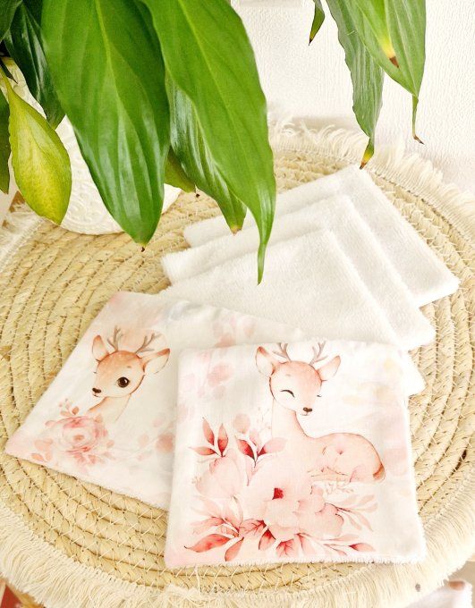 5 lingettes carré lavable biche rose 