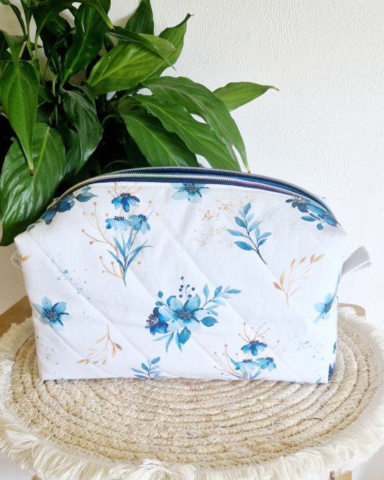 Trousse de toilette fleuri bleue