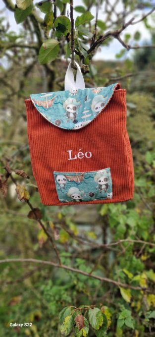Sac junior panda pirate, velour marron 