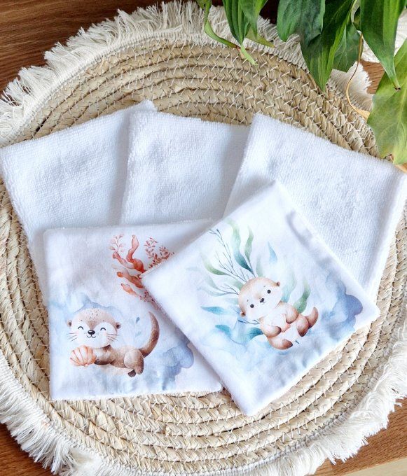 5 lingettes carré lavable Loutre