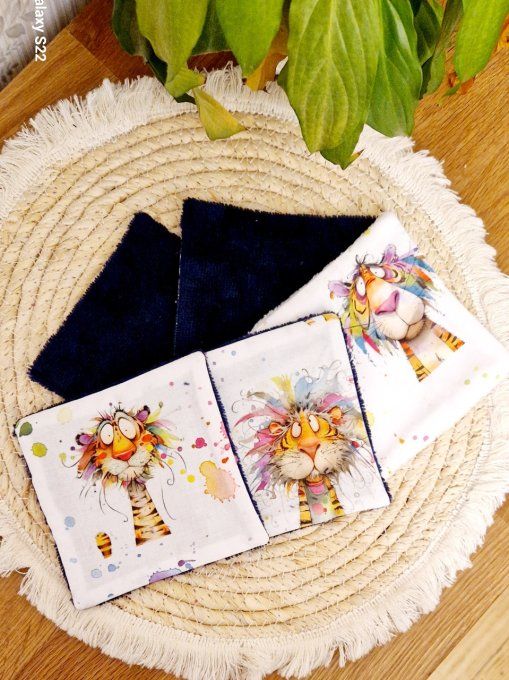 5 lingettes carré lavable tigre peintre