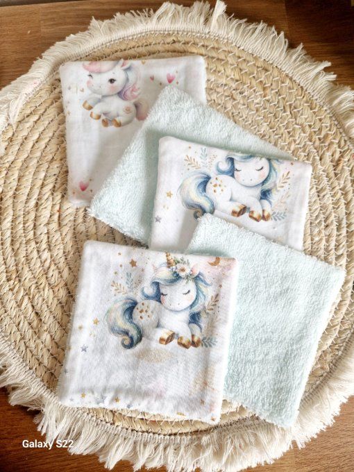 5 lingettes carré lavable licorne