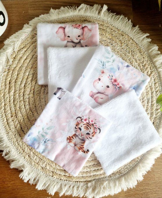 5 lingettes carré lavable bébé savanes.