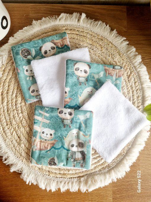 5 lingettes carré lavable panda pirate