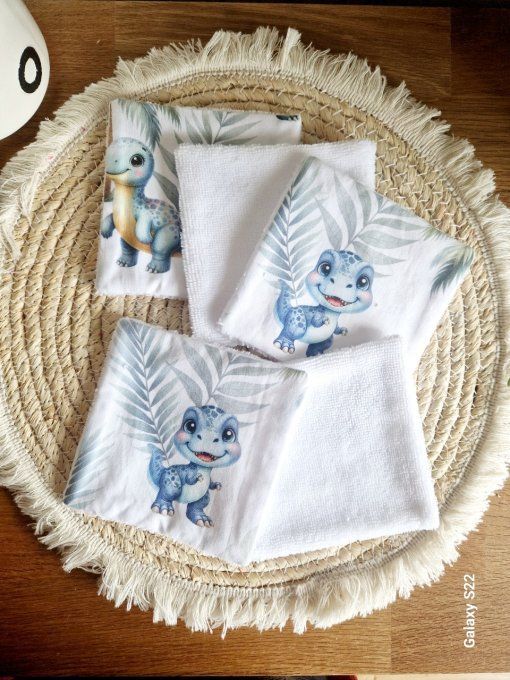 5 lingettes carré lavable bébé dino