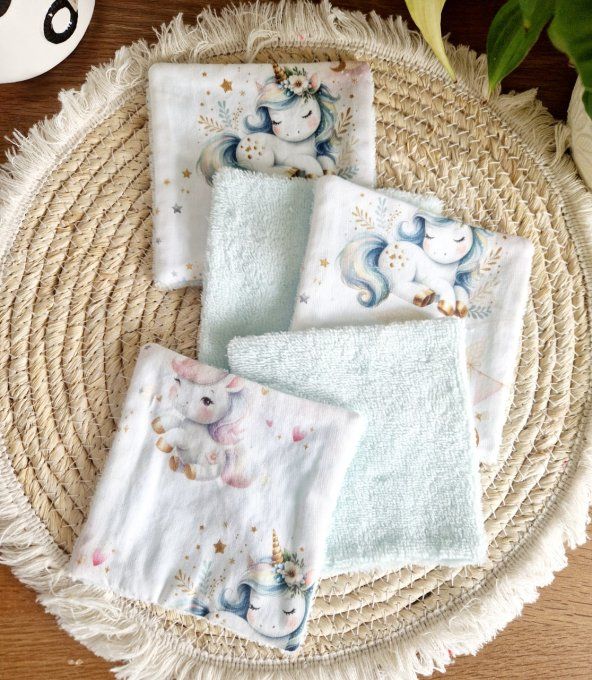 5 lingettes carré lavable licorne