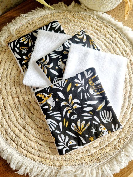5 Lingettes démaquillantes fleuri noir et or