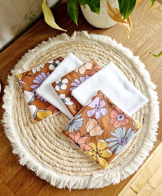 5 Lingettes démaquillantes fleuri marron