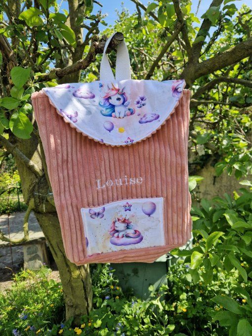 Sac junior licorne, velours rose