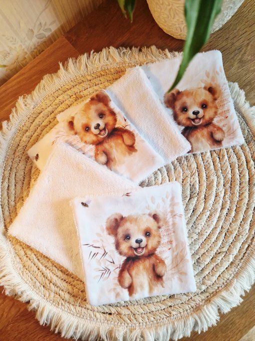5 lingettes carré lavable Ourson 