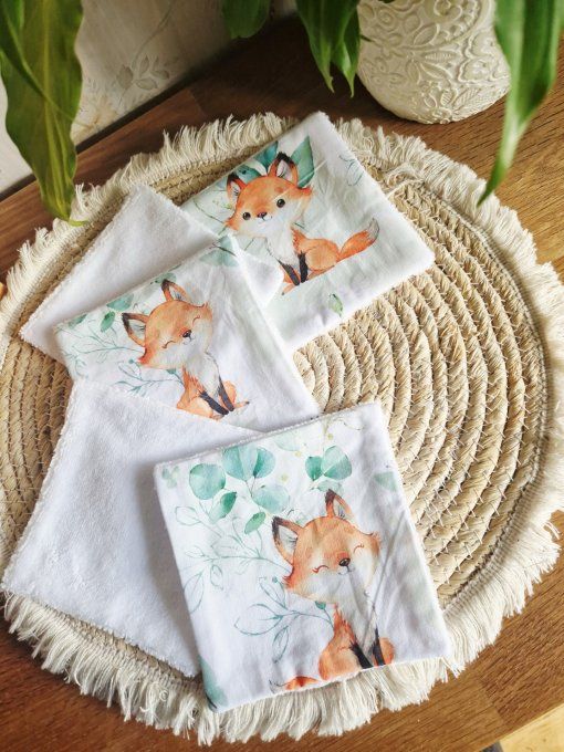 5 lingettes carré lavable Renard