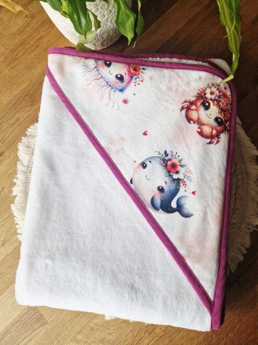 Ensemble cape de bain Poisson rose