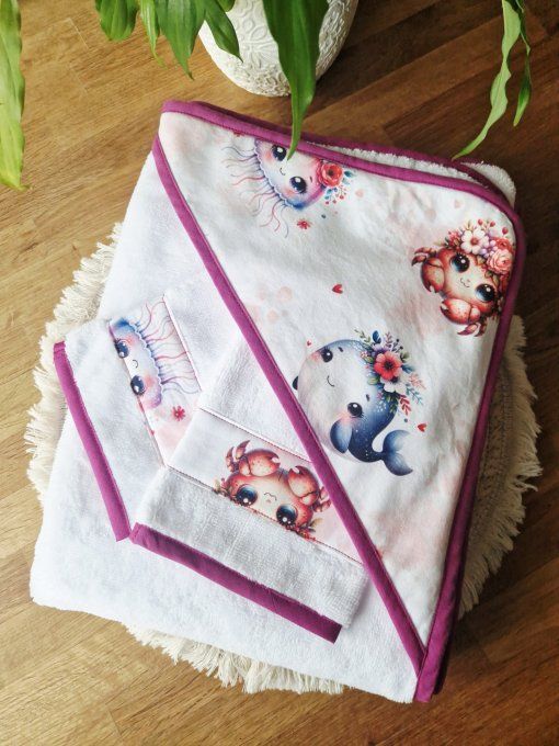 Ensemble cape de bain Poisson rose