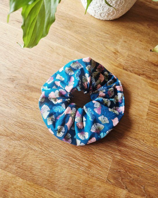 Chouchou Fleuri Bleu et Saumon