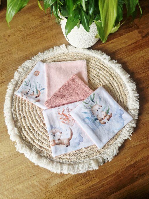 5 lingettes carré lavable Loutre