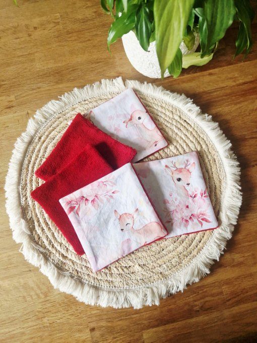 5 lingettes carré lavable Biche Rose
