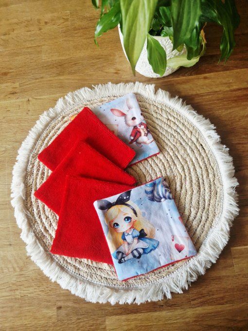 5 lingettes carré lavable Alice au Pays des Merveilles