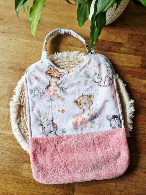 Bavoir Elastique Bébé Safari Rose 