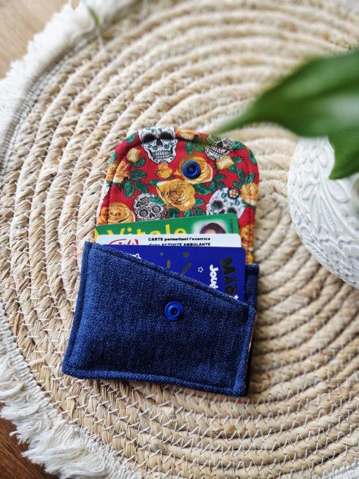 Porte Cartes Crâne fleur or 